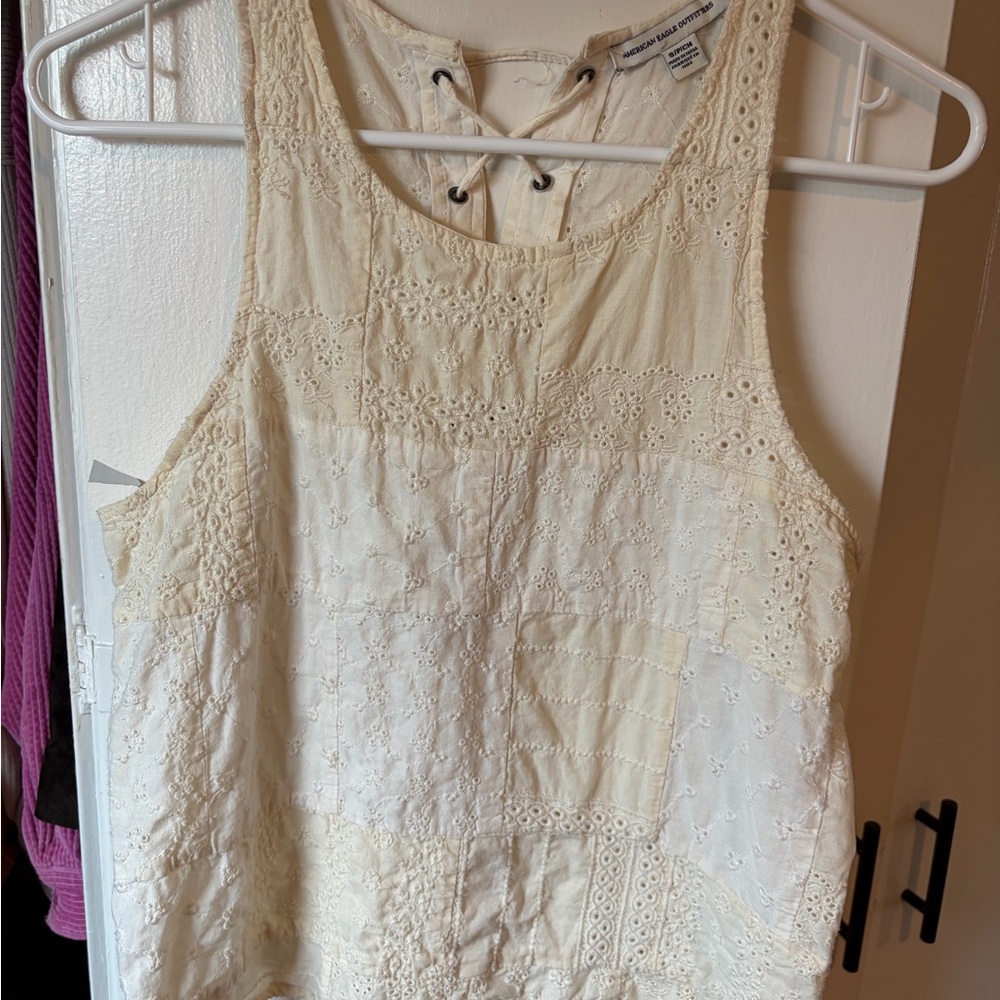 American Eagle Outfitters Ivory Lace Tank Top